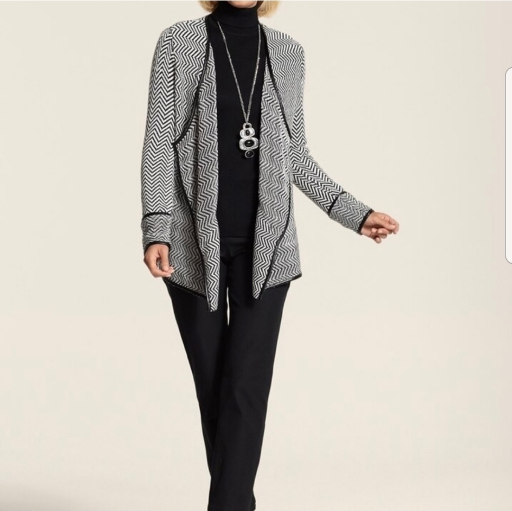 Chico's Waterfall Cardigan Faux leather trim